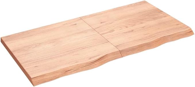 Light Brown Solid Oak Wood Bathroom Vanity Top 47.2"x23.6"x(0.8"-1.6") with Varnished Surface and Live Edge Handmade for Shelf or Desk
