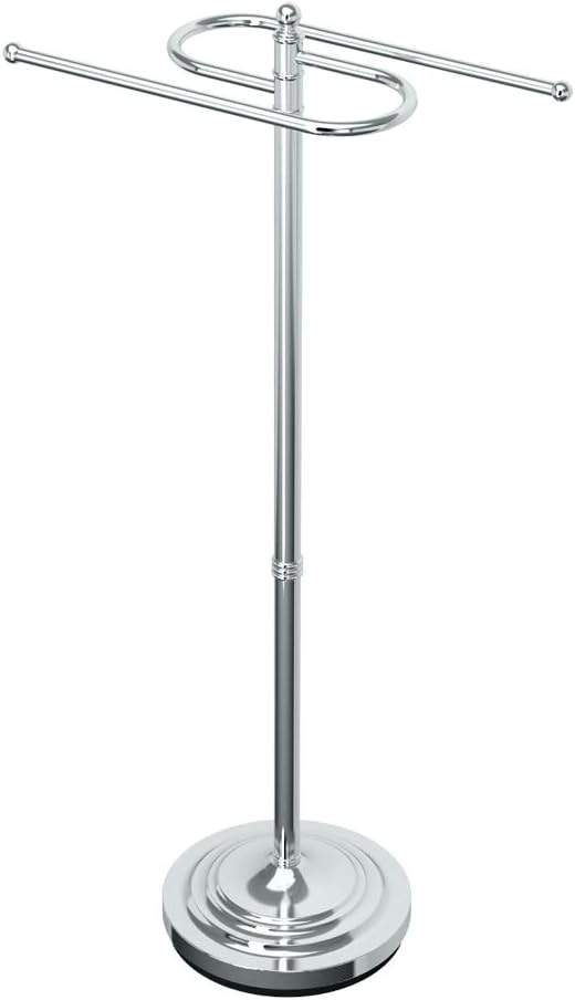 Gatco 1505, Modern Round Base Floor Standing S Style Towel Holder, Chrome / 38" H Freestanding Hand Bath Towel Stand for Bathroom