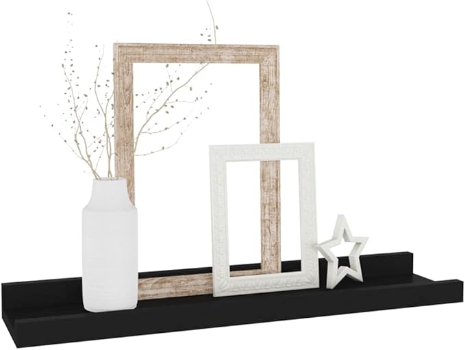 Wall Shelves 4 pcs Black Floating for Wall Decor, MDF Storage 15.7x3.5x1.2 Inches, Modern Display Shelves for Living Room Bedroom Kitchen Bathroom Organization