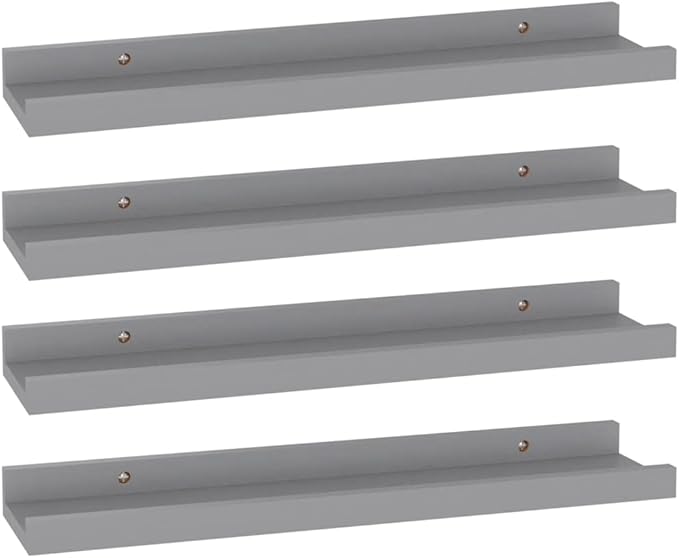 Wall Shelves 4 pcs Gray Floating for Wall Decor, 15.7x3.5x1.2 Inches MDF Storage for Living Room Bedroom Kitchen, Easy Install Display Shelves for Plants Books Decorations