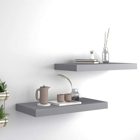 Floating Wall Shelves 2 Pack Gray Modern Invisible Mount Display Rack 19.7x9.1x1.5 Inches MDF Board for Living Room Bedroom Decor Storage