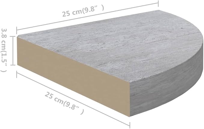 Concrete Gray Floating Corner Shelf 9.8"x9.8"x1.5" MDF Metal Wall Mounted Shelves with Invisible Bracket for Bathroom Bedroom Living Room Decor Storage