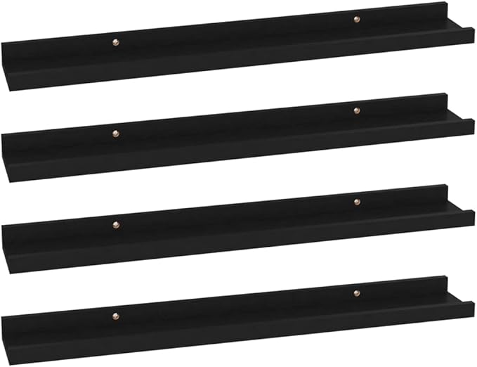 Black Wall Shelves Set of 4, 23.6x3.5x1.2 Inches Floating for Living Room Bedroom Kitchen, MDF Storage for Books Plants Decor, Easy Mount Organizer Shelves with 11lb Capacity Each