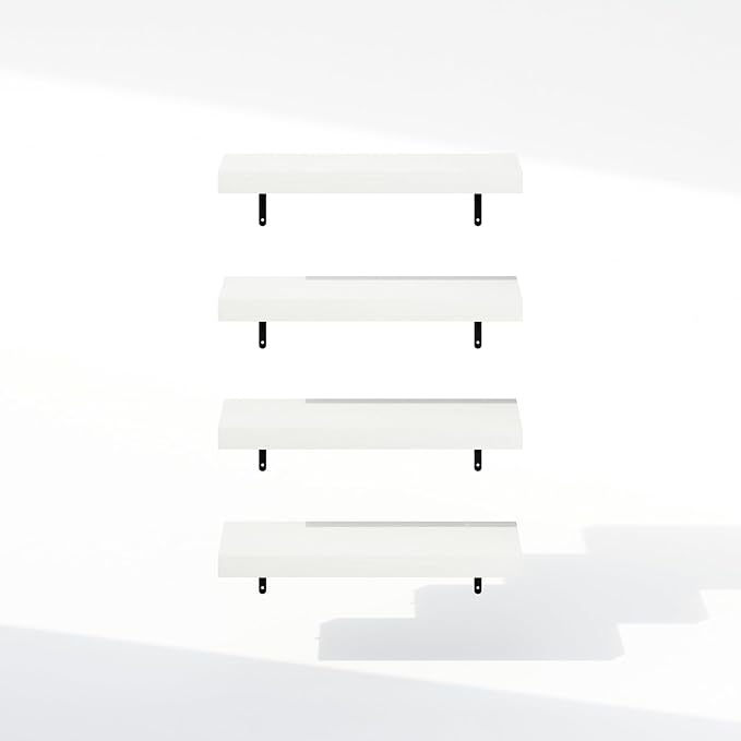 Furinno Tanna Floating Shelves for Wall Set of 4, 22-Inch Bathroom Wall Shelf, Wall Mounted Shelf, for Bathroom Organizers and Storage, Living Room, White Texture