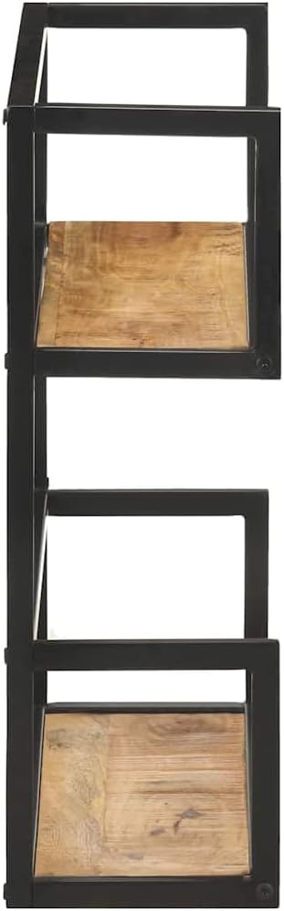 Industrial Wall Shelf, 2-Tier Floating Shelves with Powder-Coated Iron Frame, Rustic Rough Mango Wood Storage Rack for Living Room, Bedroom, Bathroom, 31.5 x 7.9 x 23.6 Inches