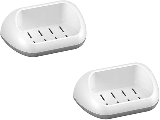 WFF Travel Soap Box, Bathroom Supplies, Multi-Function Automatic Drain Soap Bar, Non-Perforated, with Suction Cup, Wall-Mounted, Set of 2 (Color : A)