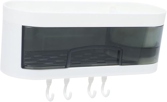 Gatuida Wall-Mounted Bathroom Shelf Organizer, Plastic Storage Rack with Hooks, No-Drill Wall Shelf for Kitchen and Bathroom Storage, Multifunctional Hanging Rack for Home Random Color