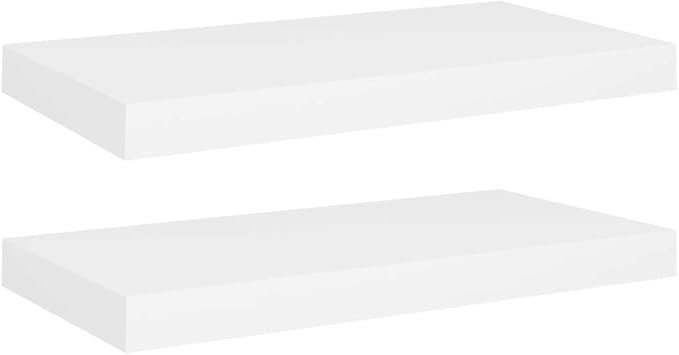 Floating Wall Shelves 2 Pack White Modern Invisible Mount Display Rack for Living Room Bedroom Office 19.7x9.1x1.5 Inches MDF Honeycomb Storage Shelves