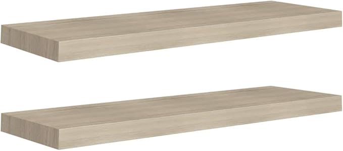 Floating Wall Shelves 2 Pack Oak Wood Look Display Shelves 31.5x9.3 Inches with Invisible Mounting for Living Room Bedroom Home Decor Storage Organizer
