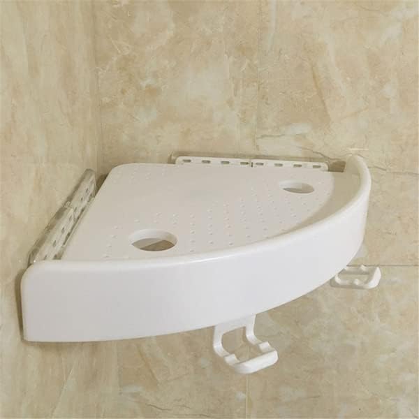 Bathroom Wall Corner Shelf Organizer, Kitchen Corner Storage Rack Non-Marking Shelf with Hooks, Easy to Install (White, One Size), Bohannan-0118-103