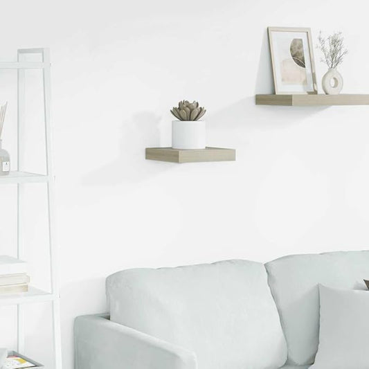 Floating Wall Shelf for Living Room, Invisible Mounting Oak Display Shelf 9.1x9.3 Inches, Modern Honeycomb MDF and Metal Frame for Books, Awards, Decor