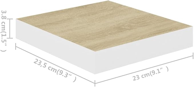 Floating Wall Shelves 2 Pack Oak White Modern Display Rack for Living Room Bedroom Office, Invisible Mounting, 11lb Capacity, 9.1x9.3x1.5 Inch Honeycomb MDF Metal Frame Shelving Unit