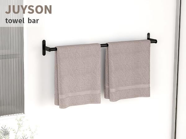 JUYSON Bathroom Towel Bar 24 Inch, Towel Racks for Bathroom Wall Mounted, Stainless Steel Heavy Duty Modern Single Towel Bar Holder Towel Rod Wall Mounted(Single Bar-Black, 24 in)
