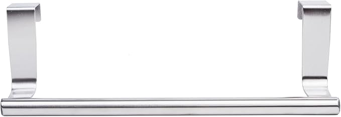 Mziart Modern Towel Bar with Hooks for Bathroom and Kitchen, Brushed Stainless Steel Towel Hanger Over Cabinet (9 inch)
