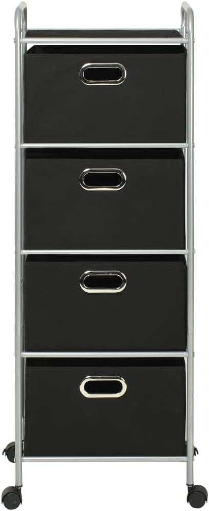 4 Fabric Shelves Storage Rack Unit in Black and Silver with Fabric Storage Boxes for Bedroom and Bathroom Organization