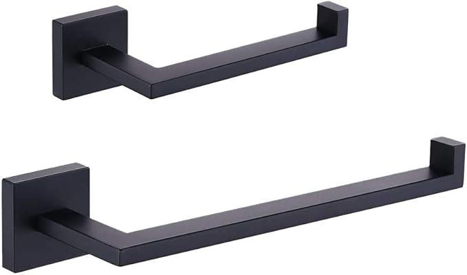 GERZWY SUS 304 Stainless Steel Bathroom Hardware Set Matte Black Towel Ring and Toilet Paper Holder Bath Hardware Accessories Sets Wall Mounted IG1856-2BK