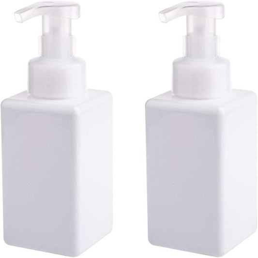 UUJOLY Foaming Soap Dispenser, 450ml (15oz) Refillable Pump Bottle Plastic for Liquid Soap, Shampoo, Body Wash (2 Pcs) (White)