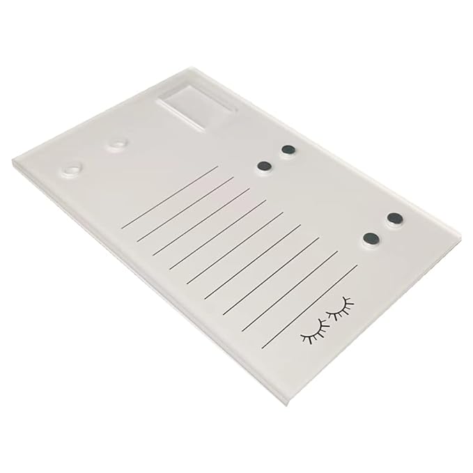 Acrylic Eyelash Grafting Pallet, Lash Tile holder, Bigger Size Glue Cups Eyelash Extensions Storage Gasket Pads with Magnetic Suction for 2 Tweezers (White-7.87x5.12in)