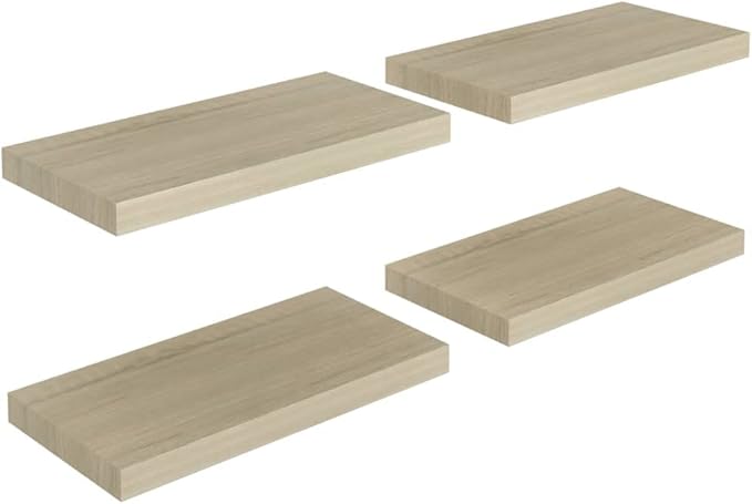 Floating Wall Shelves 4 Pack Oak Wood Look Display Rack with Invisible Mounting for Living Room Bedroom Office Decor 19.7x9.1 Inches