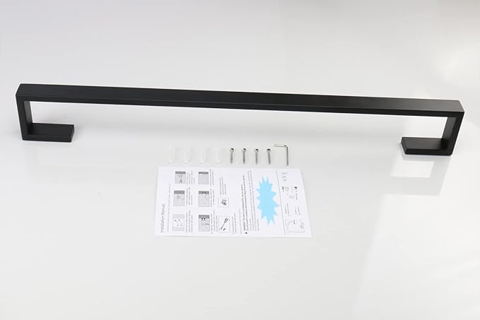 TocTen Bath Towel Rack - Square Base Thicken SUS304 Stainless Steel Towel Bar for Bathroom, Bathroom Bar Accessories Towel Rod Heavy Duty Wall Mounted Towel Holder (Matte Black, 24 Inch)