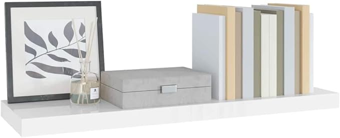 Floating Wall Shelf, Modern High Gloss White Honeycomb MDF Storage Display Ledge for Bedroom, Living Room, and Office, 31.5 Inch Invisible Mounting Decorative Shelving