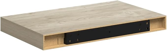 Set of 4 Floating Wall Shelves, Oak Finish Rectangular Display Ledge for Bedroom, Living Room, Modern Wall Mounted Storage Shelving Unit