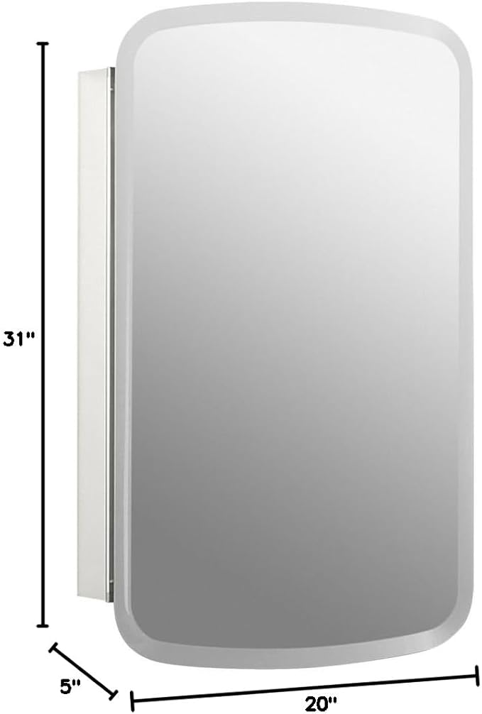 Kohler CB-CLC2031BAN Bancroft Medicine Cabinet Mirror with Beveled Mirror Door & Adjustable Shelves, Bathroom Organizers and Storage, 20 in. W x 31 in. H