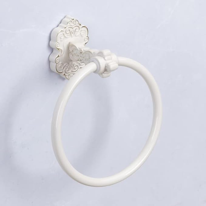 SDH Bathroom Towel Ring - Vintage Style Cream Towel Hanger - Wall Mount Kitchen & Bathroom Hand Towel Holder - Pack of 1 Heavy Duty Decorative Aluminum Hanging Ring for Bathroom
