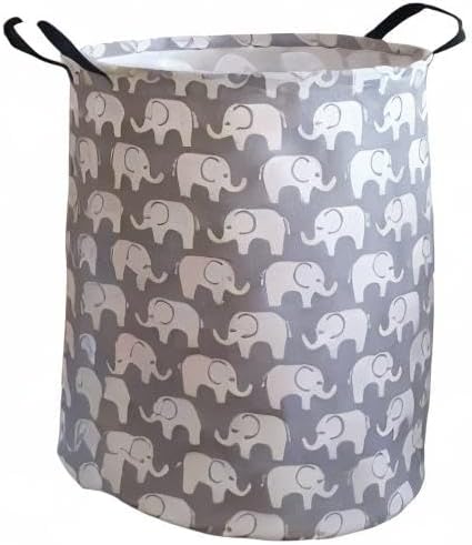 KUNRO Round Laundry Gift Basket Storage Hamper, Clothes Storage Organizer Bins, Shelf Basket with Handles for Room Decor (Elephant)