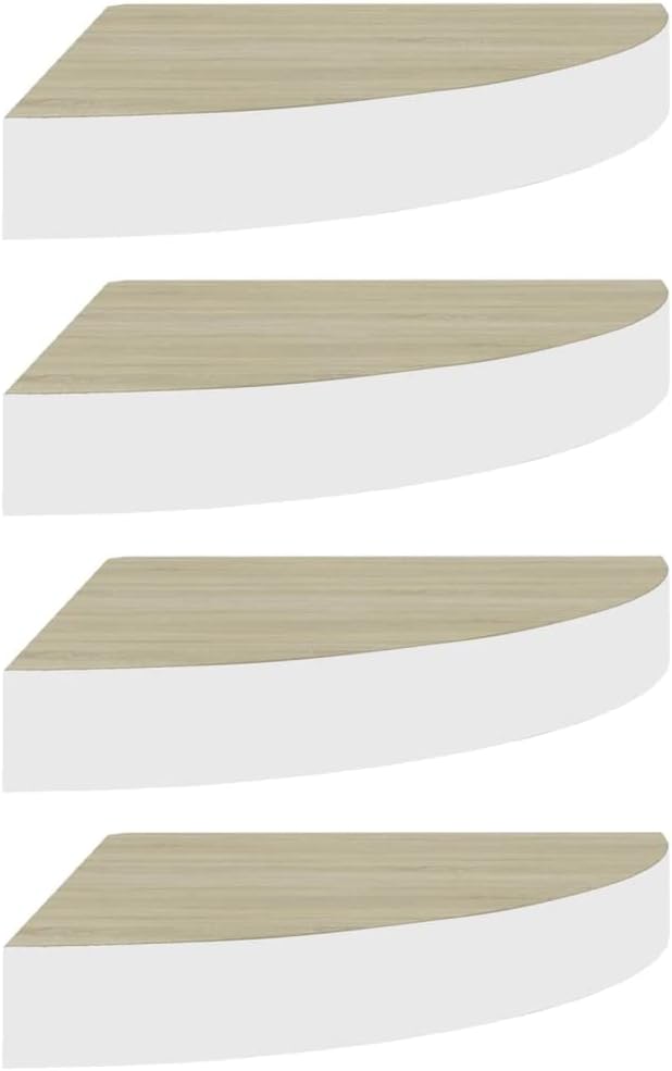Floating Corner Shelves for Wall 4-Pack Oak and White 13.7"x13.7"x1.4" Honeycomb MDF with Invisible Mount System for Bathroom Bedroom Living Room Decor