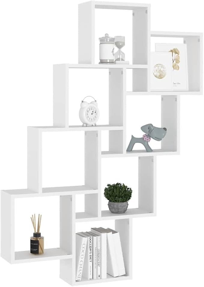 Wall Mounted Cube Shelf, 10-Compartment Floating Storage Organizer, Modern Engineered Wood Display Shelving Unit for Bedroom and Living Room, White, 35.4 x 35.4 x 46.9 Inches