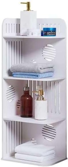 HomeStock Bathroom Corner Shelves White 4 Tier Square Storage Unit for Towels Accessories and Bathroom Organization 12" x 9" x 31"