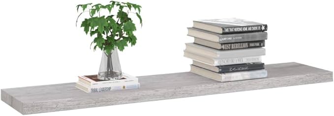 Floating Wall Shelf Concrete Gray 47.2x9.3x1.5 Inches MDF Board with Invisible Mounting System for Living Room Bedroom Office Decor Display Books Awards Collectibles