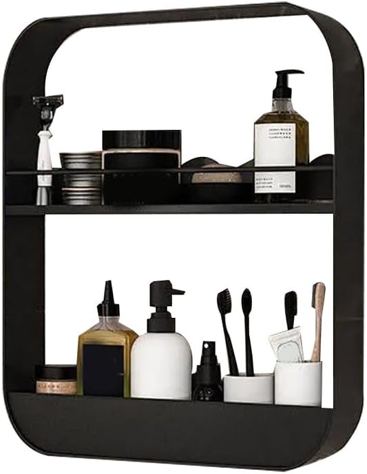 Tissting 2 Layer Bathroom Wall Shelf Carbon Steel Material Toilet Washstand Cosmetic Wall Mounted Storage Shelf for Bathroom, Toilet, Washstand
