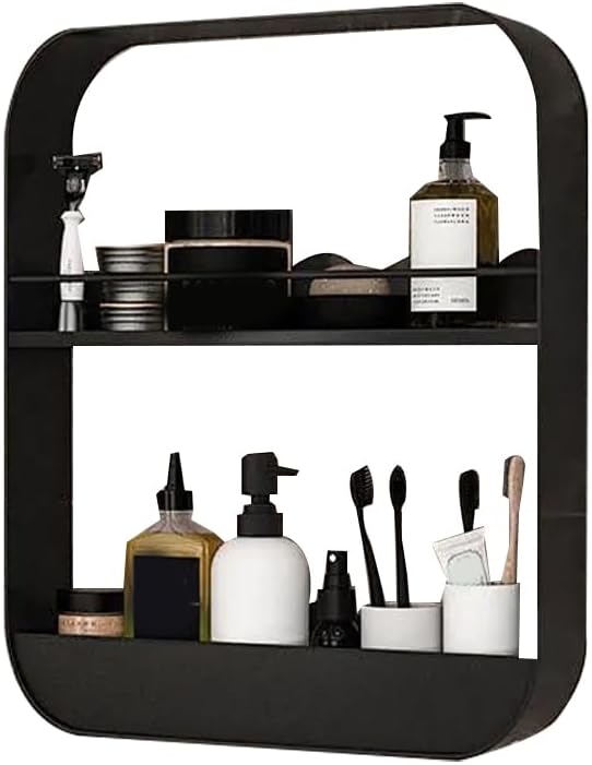2 Layer Bathroom Wall Shelf, Carbon Steel Large Capacity Floating Shelves Bathroom Bathroom Wall Shelves For Bathroom