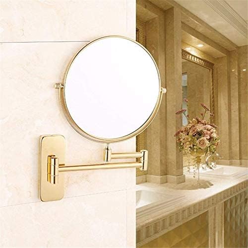 Bathroom Wall-Mounted Mirrors,8 inch Makeup Mirrors,Double Sided Brass Magnifying Mirror,Extendable Folding 360°Swivel Vanity Shaving Mirrors(Gold,3X)