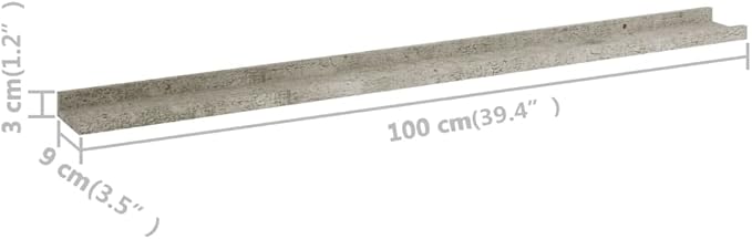 Wall Shelves 4 Pack Industrial Concrete Gray Floating for Living Room Kitchen Decor, 39.4x3.5x1.2 Inches MDF Storage Shelves with 11lb Capacity Each, Easy to Install and Clean