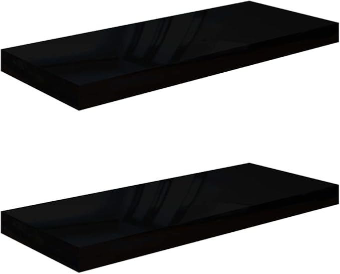 Floating Wall Shelves 2 Pack High Gloss Black Modern Display Shelves 23.6x9.3x1.5 Inches MDF Board for Living Room Bedroom Office Decor Storage