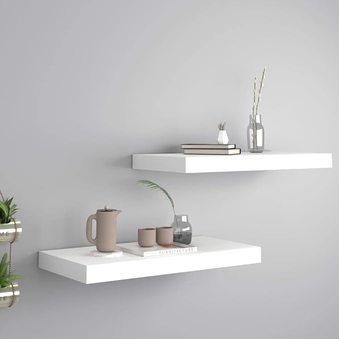 Floating Wall Shelves 2 Pack White Modern Invisible Mount Display Rack for Living Room Bedroom Office 19.7x9.1x1.5 Inches MDF Honeycomb Storage Shelves