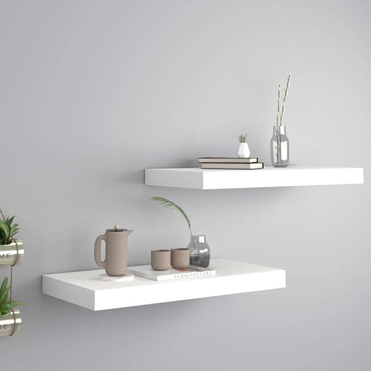 Floating Wall Shelves 2 Pack White Modern Invisible Mount Display Rack for Living Room Bedroom Office 19.7x9.1x1.5 Inches MDF Honeycomb Storage Shelves