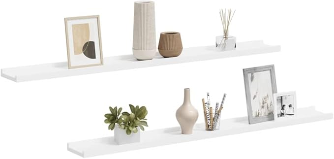 Set of 2 Floating Wall Shelves, 39.4 Inch Modern MDF Hanging Shelves for Bedroom, Living Room, and Home Office, Display Shelving for Books, Plants, and Decor, White Matte Finish