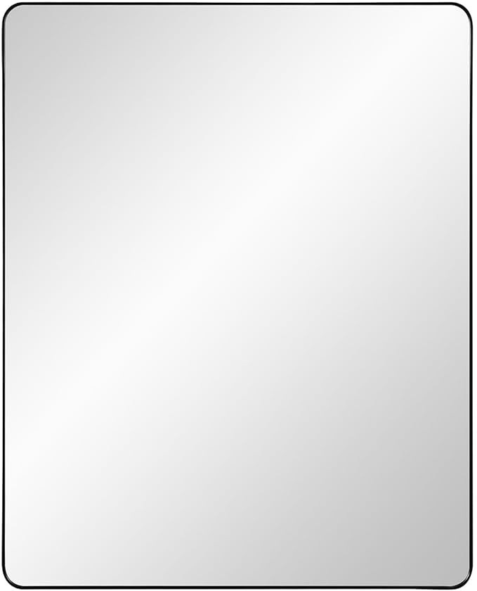 IDYLLOR Black Bathroom Mirror Medicine Cabinet with Round Corner Framed Door 24 x 30 inch, Recessed or Surface Mount, with Adjustable Glass Shelves