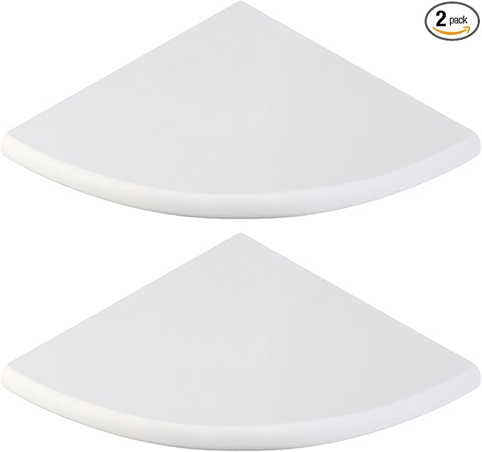 Chunful 2 Pcs White Marble Corner Shower Shelf for Bathroom 9 x 9 Inch Wall Mounted Both Sides Polished Marble Corner Shelves Shower Caddy for Bathroom Wall(Classic)