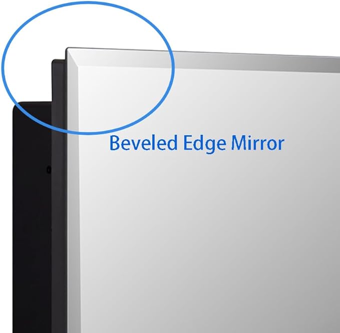 IDYLLOR Black Plastic Medicine Mirror Cabinet for Bathroom with 18 x 28 inch Beveled Edge Mirror, Recessed and Surface Mount