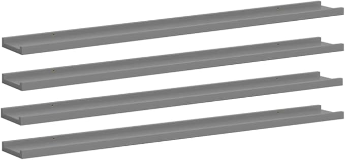 Set of 4 Floating Wall Shelves 39.4 Inch Modern Rectangular MDF Shelf for Bedroom Living Room Grey Storage Display Ledge