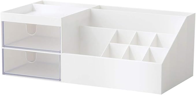 Cosmetic Storage Box, Makeup Organizer Cabinet/Drawer Type Vanity Organizer/Dormitory Desktop Sundries Storage Shelf (White)