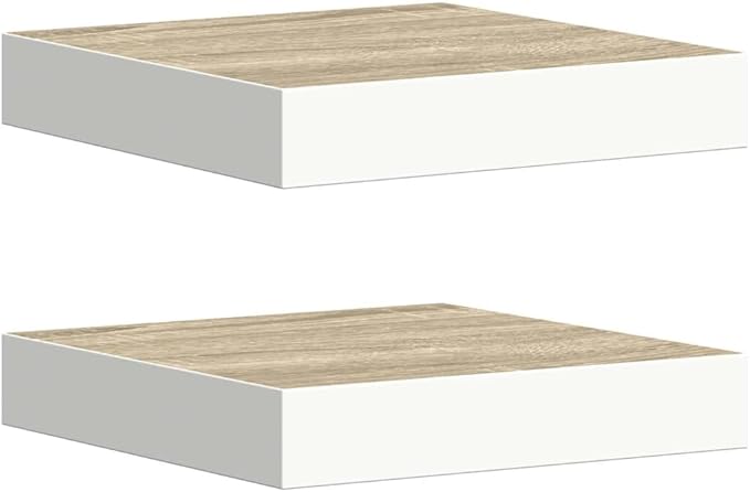 Set of 2 Floating Wall Shelves, Modern Honeycomb Design Oak and White MDF Display Ledges for Living Room Home Office Storage and Decoration