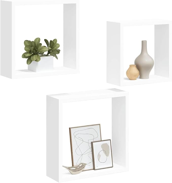 Wall Cube Shelf Set of 3, Decorative Square Floating Shelves for Living Room Bedroom, Modern White MDF Display Wall Mount Storage Organizer, Minimalist Home Decor