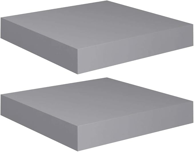 Floating Wall Shelves 2 Pack Gray Modern Display Rack for Living Room Bedroom Office, Invisible Mounting System, 9.1x9.3x1.5 Inches MDF Honeycomb Shelving with 11lb Capacity Each