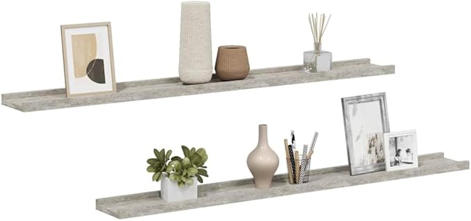 Concrete Gray Wall Shelves Set of 2, 39.4 Inch Long Floating Shelves for Living Room Bedroom, Modern Industrial MDF Shelf for Decor Books Plants, Easy Mount Storage Solution